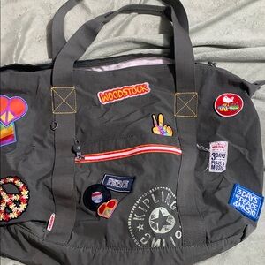 Kipling Gray Duffel Bag with Patches
